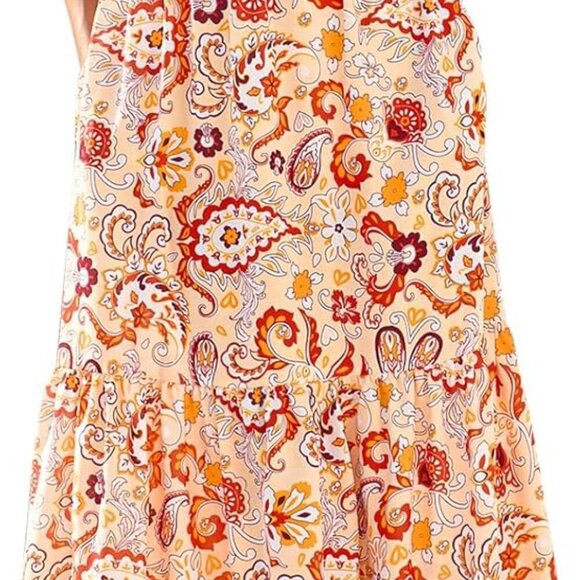 Dresses & Skirts - Womens Summer Boho Floral Maxi Dress V Neck Puff Short Sleeve Flowy